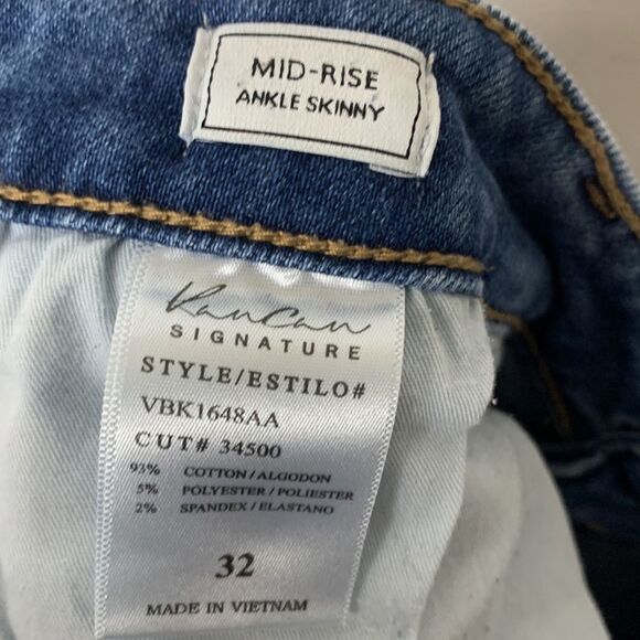 Kancan Distressed Mid Rise Daw Frayed Hem Ankle Cropped Skinny Jeans Sz 32 - Picture 8 of 9